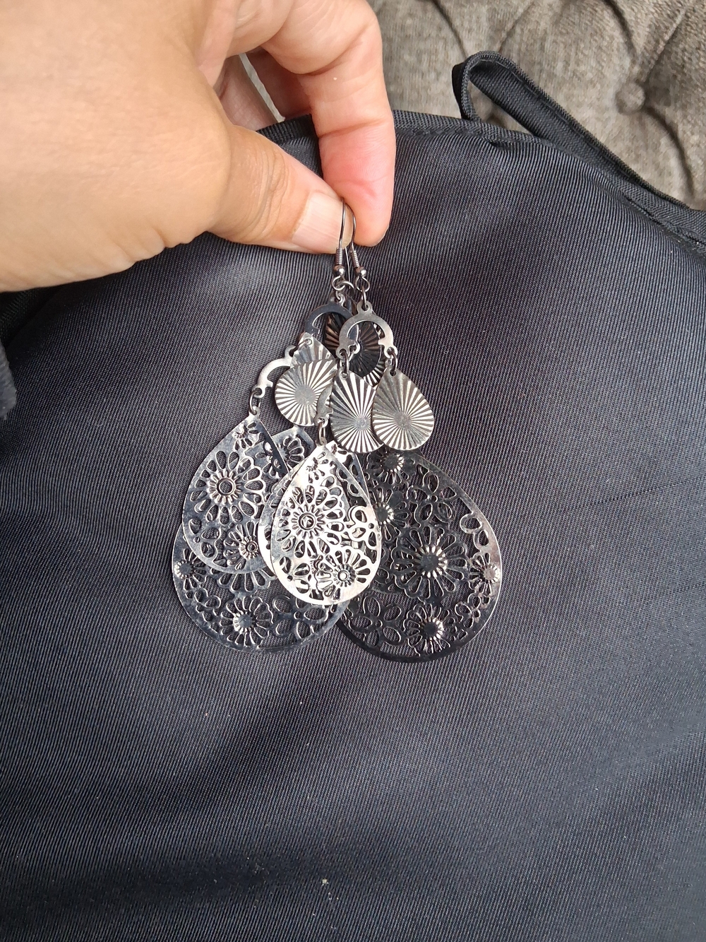 Intricate Silver Filigree Teardrop Dangle Earrings